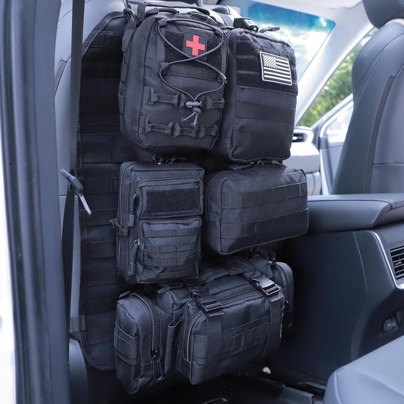 Jimikay Universal Tactical Seat ​Back Organizer Vehicle Molle Panel Organizer Storage Bag with 5 Detachable Molle Pouch for All Vehicel Such as Jeep,Truck,SUV, Car, Ford,Chevy etc - Image 1